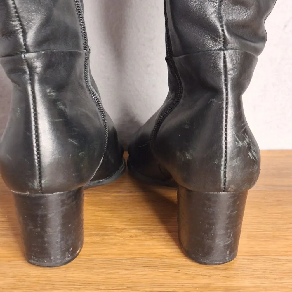 Vionic Tahlia Women’s 7.5 Black Leather Knee High Boots Almond Toe Zip Tall